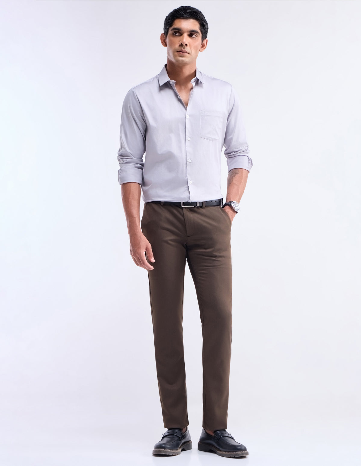 Solid Regular Fit Shirt - Light Grey t4option_3