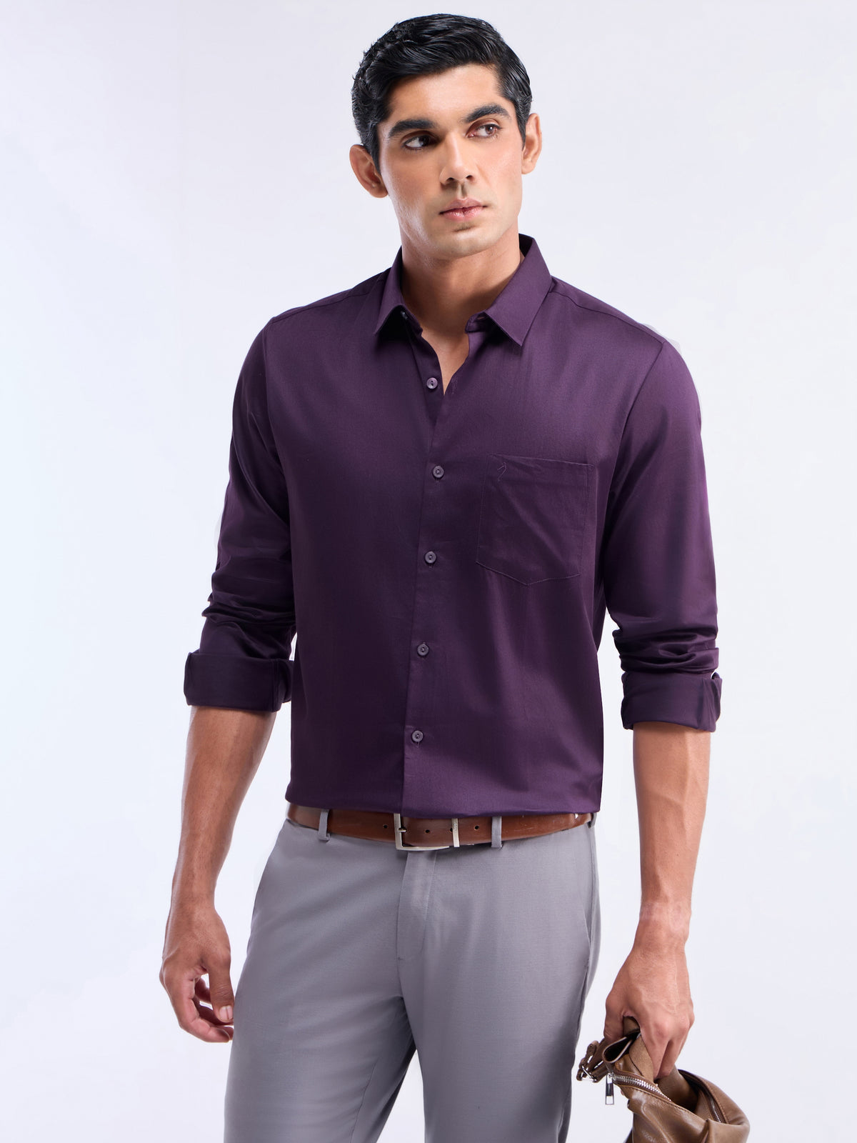Solid Regular Fit Shirt - Plum t4option_7