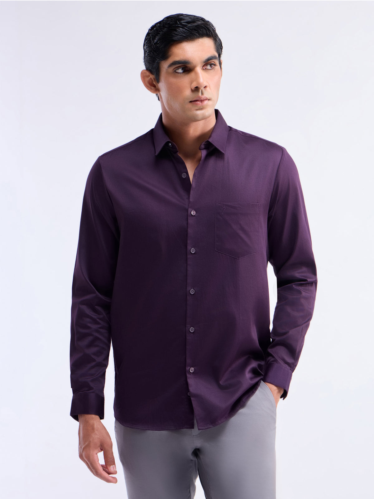Solid Regular Fit Shirt - Plum t4option_7