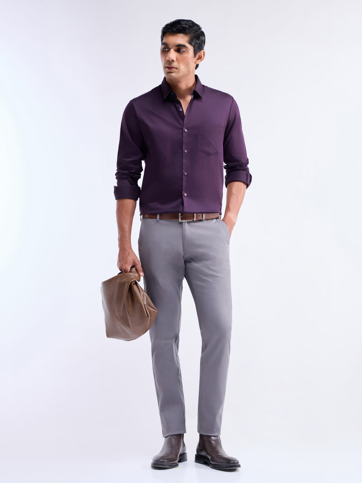 Solid Regular Fit Shirt - Plum t4option_7