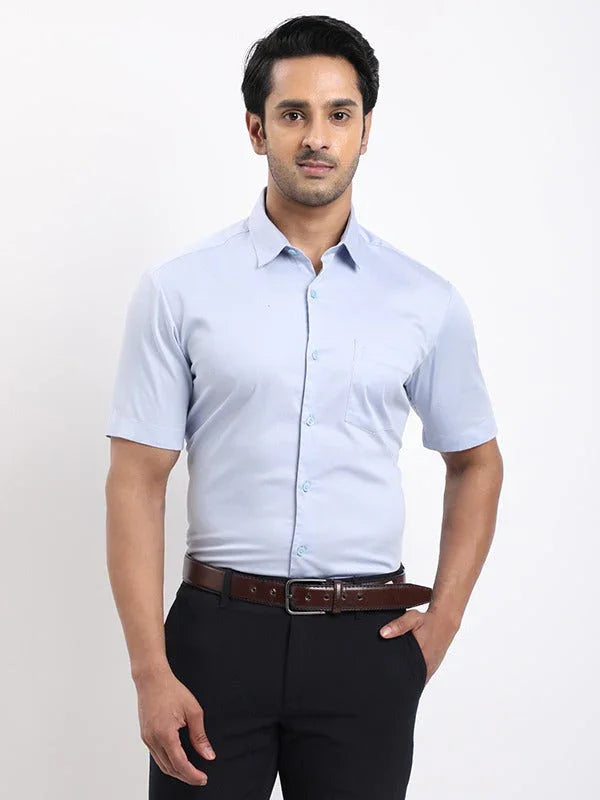 Men's Solid Half Sleeves Cotton Stretch Shirt