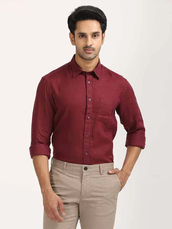 Men's Solid Full Sleeves Linen Shirt