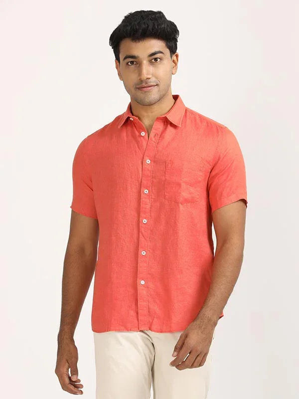 Men's Solid Half Sleeves Linen Shirt