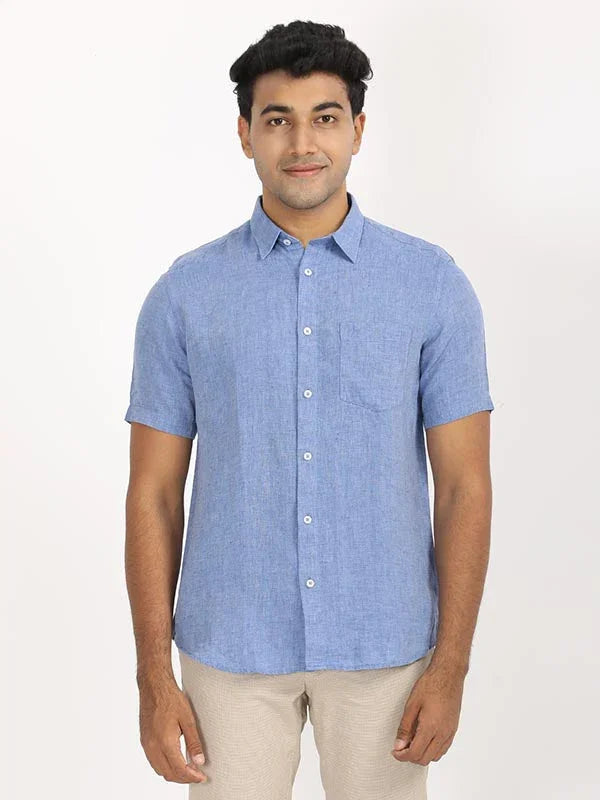 Men's Solid Half Sleeves Linen Shirt