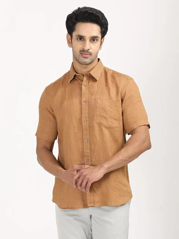 Men's Solid Half Sleeves Linen Shirt