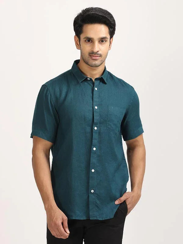 Men's Solid Half Sleeves Linen Shirt