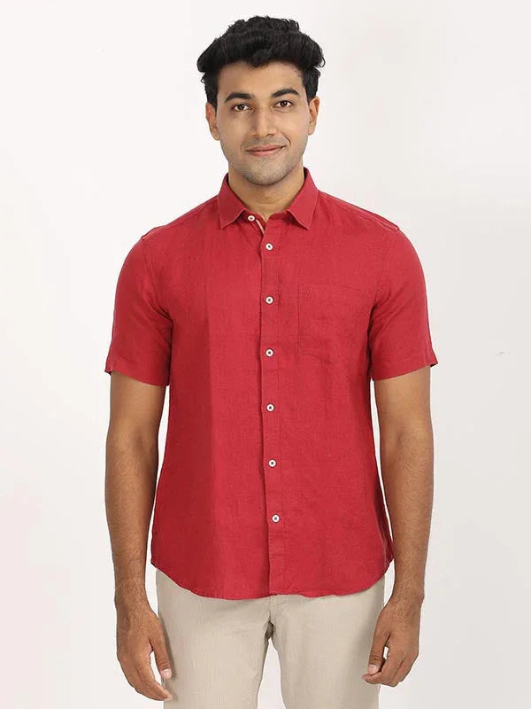 Men's Solid Half Sleeves Linen Shirt