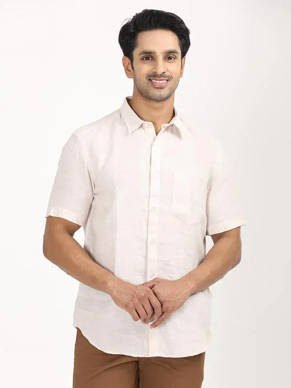 Men's Solid Half Sleeves Linen Shirt