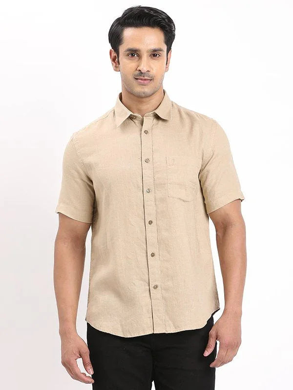 Men's Solid Half Sleeves Linen Shirt