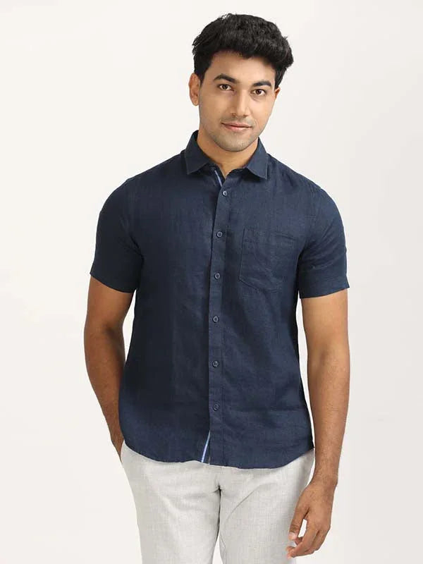 Men's Solid Half Sleeves Linen Shirt