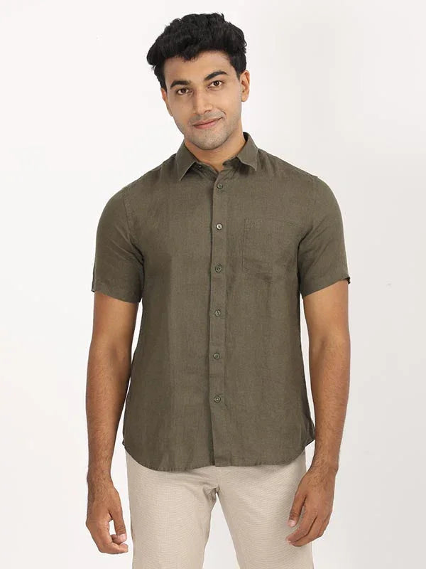 Men's Solid Half Sleeves Linen Shirt