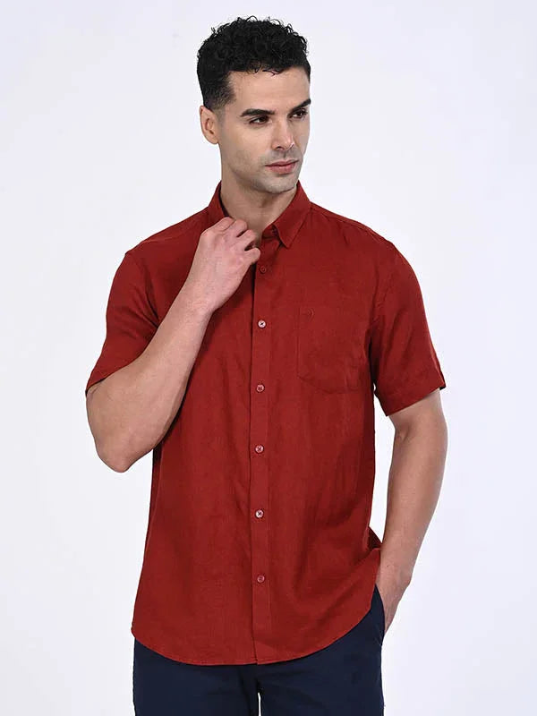 Men's Solid Half Sleeves Linen Shirt