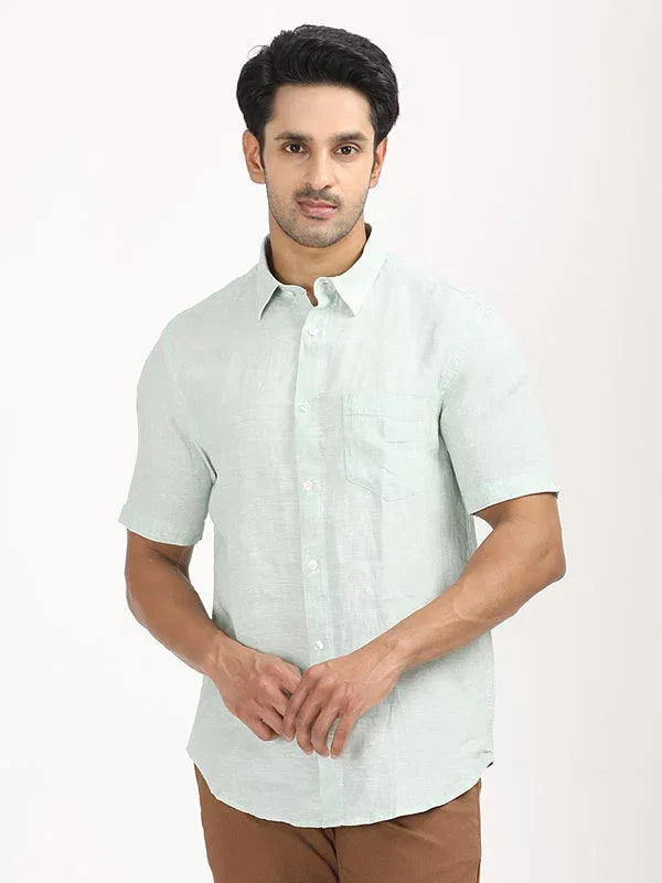 Men's Solid Half Sleeves Linen Shirt