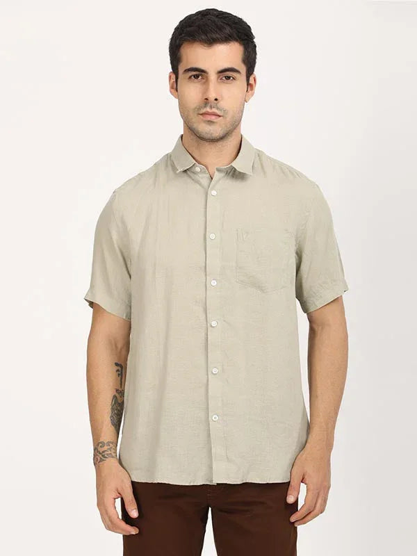 Men's Solid Half Sleeves Linen Shirt