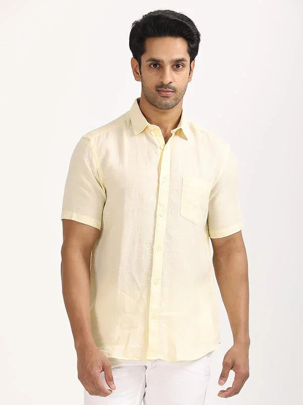 Men's Solid Half Sleeves Linen Shirt