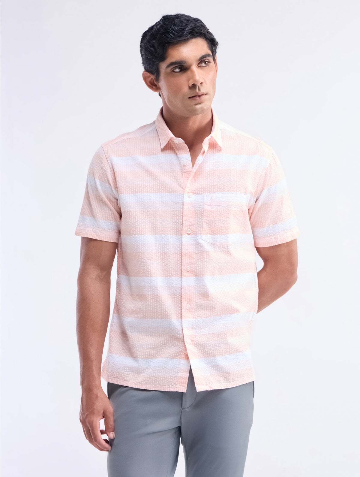 Striped Regular Fit Shirt - Peach t4option_1