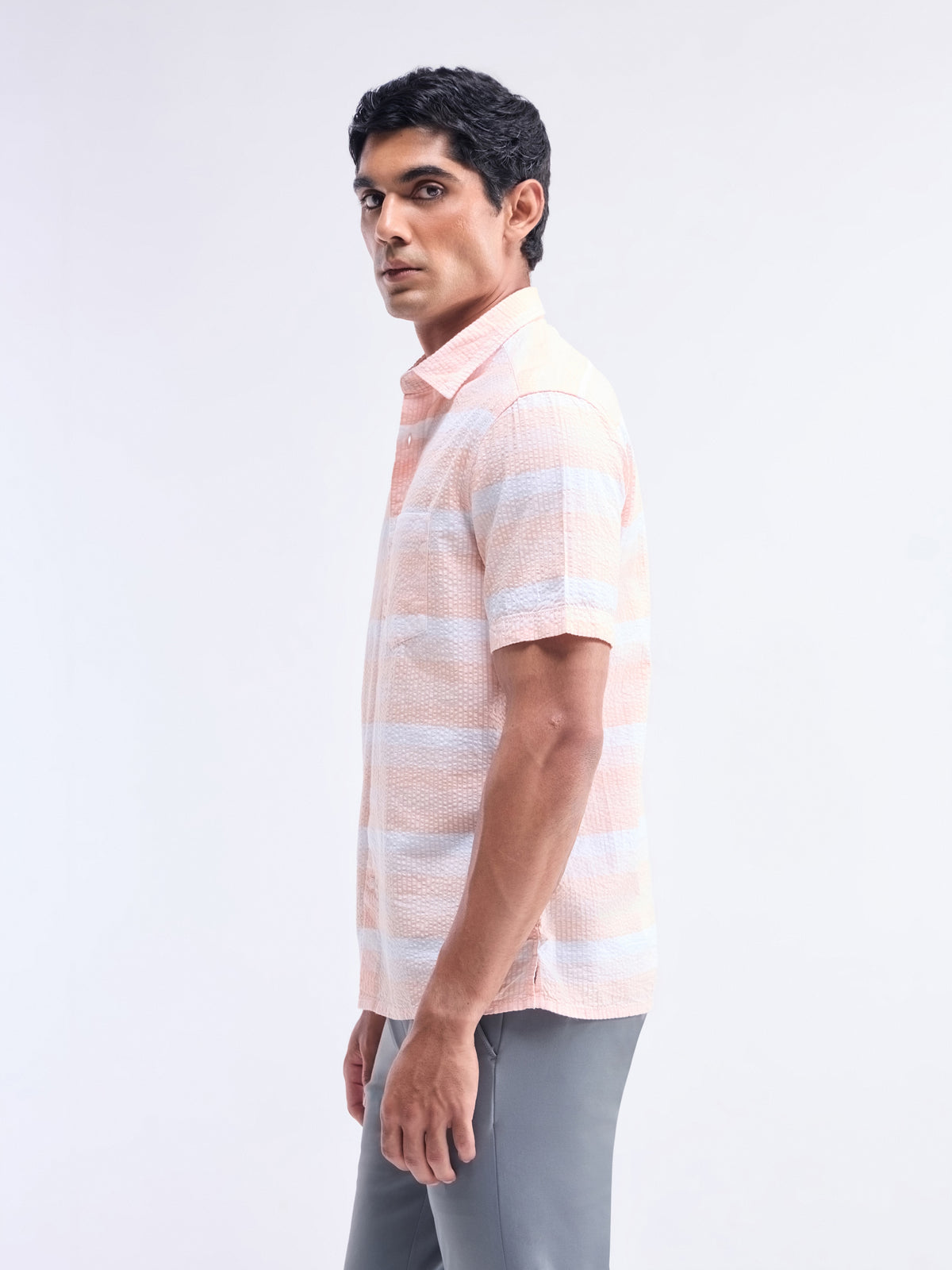 Striped Regular Fit Shirt - Peach t4option_1