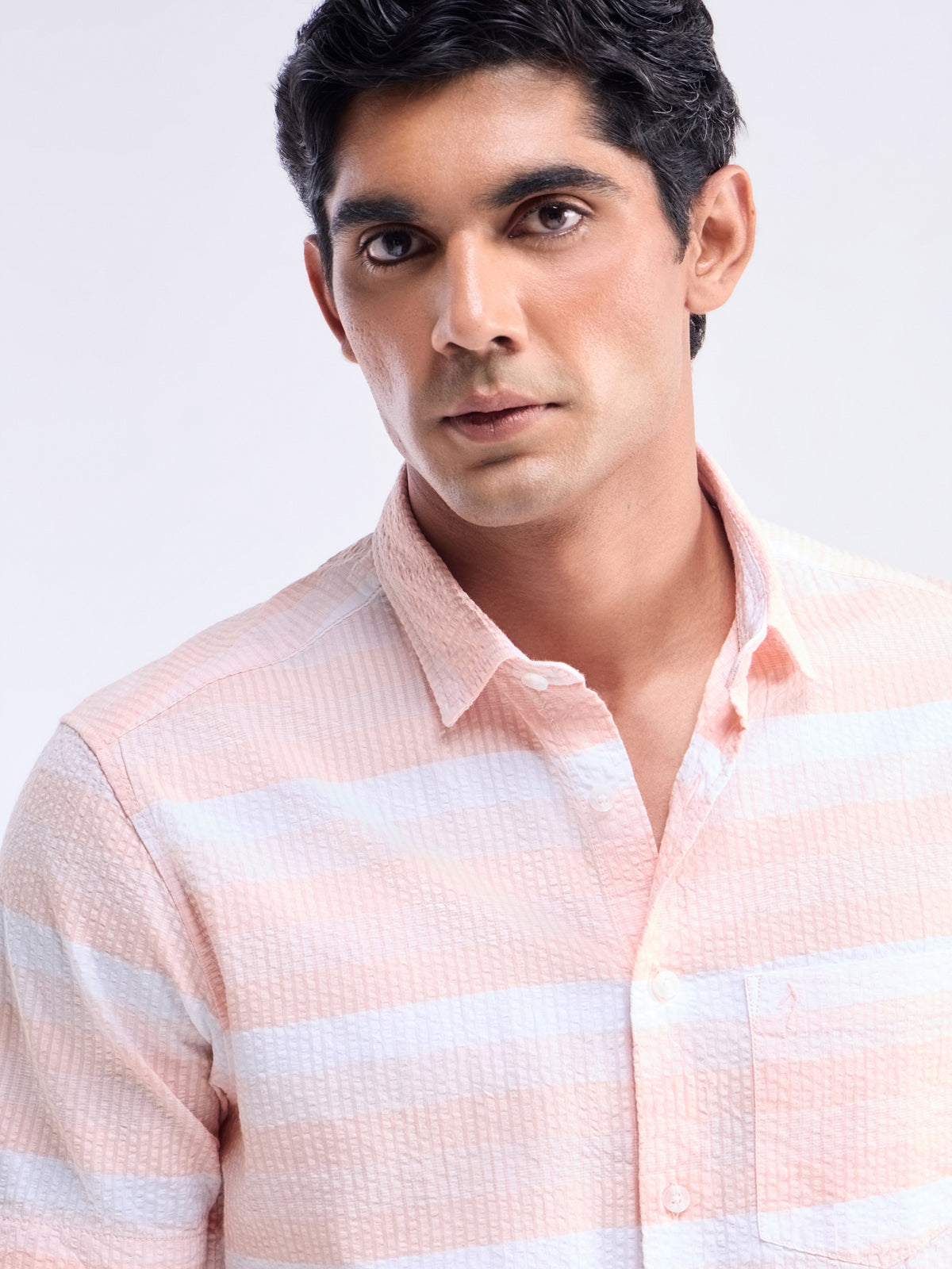 Striped Regular Fit Shirt - Peach t4option_1