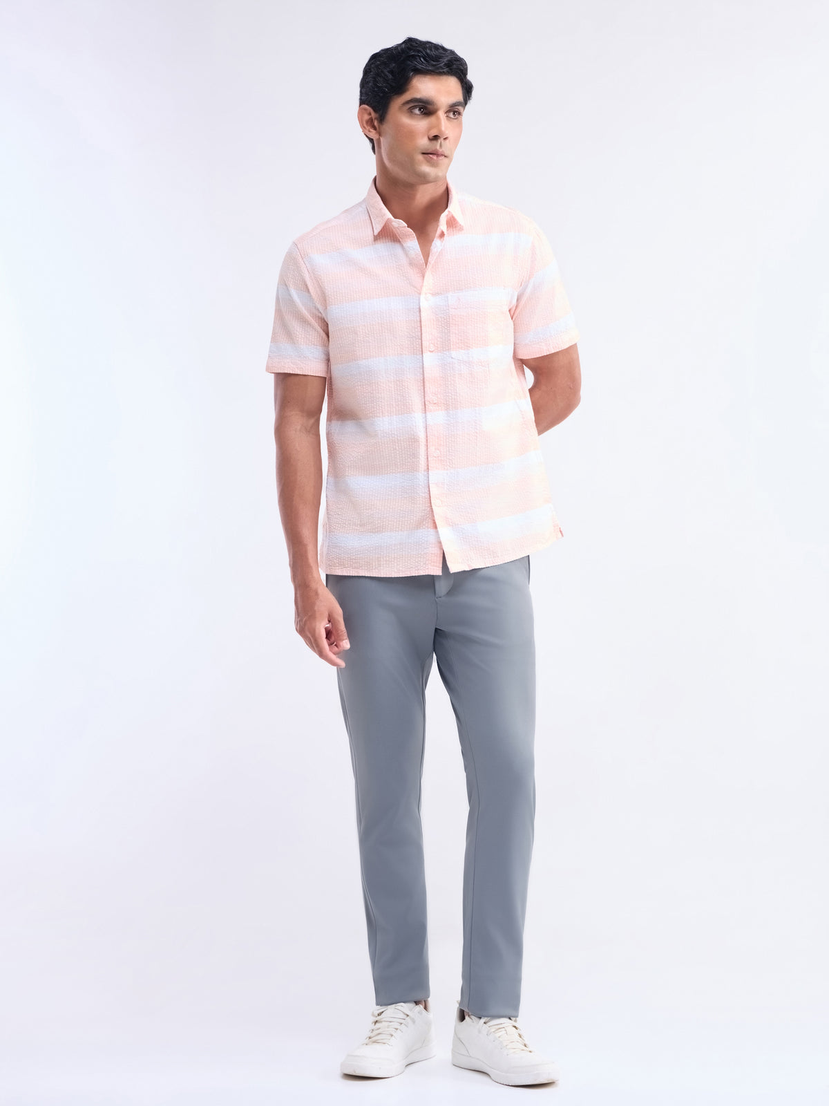 Striped Regular Fit Shirt - Peach t4option_1