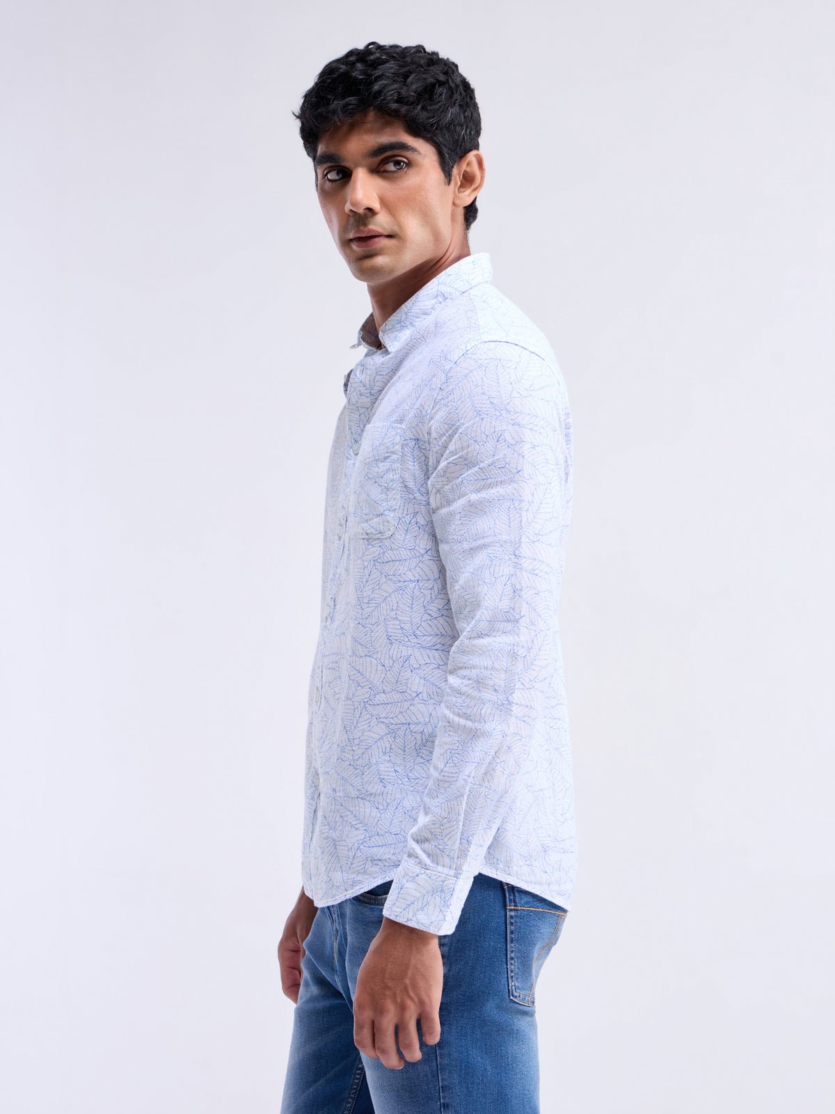 White Printed Slim Fit Shirt - White t4option_1