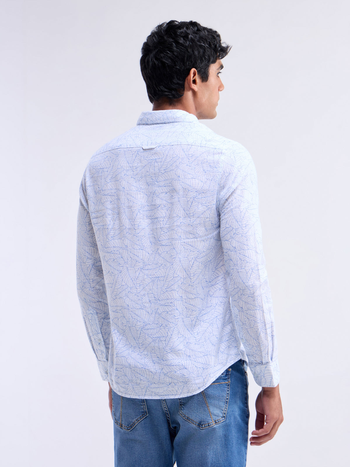 White Printed Slim Fit Shirt - White t4option_1