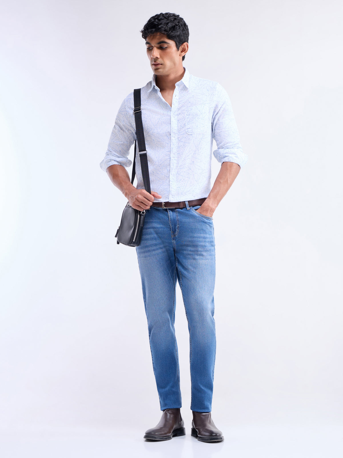 White Printed Slim Fit Shirt - White t4option_1