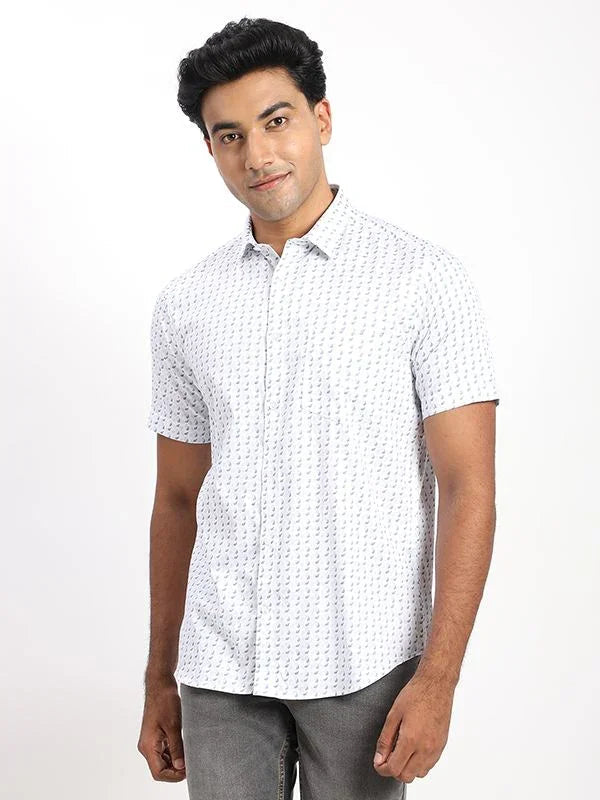 Men's Printed Half Sleeves Cotton Stretch Shirt