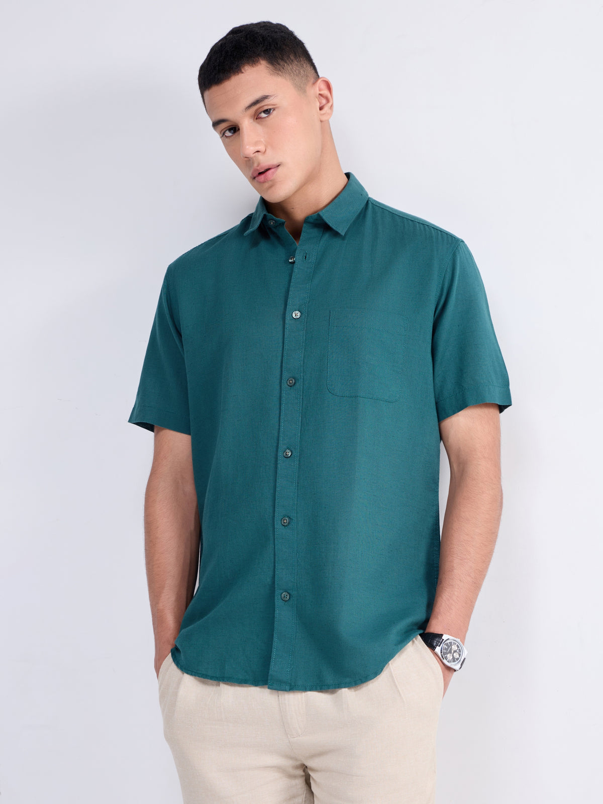 Solid Regular Fit Shirt - Pine t4option_4