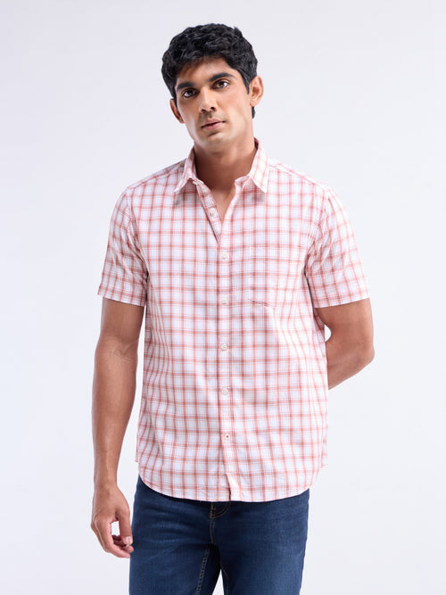 check Slim Fit Shirt - Peach t4option_1