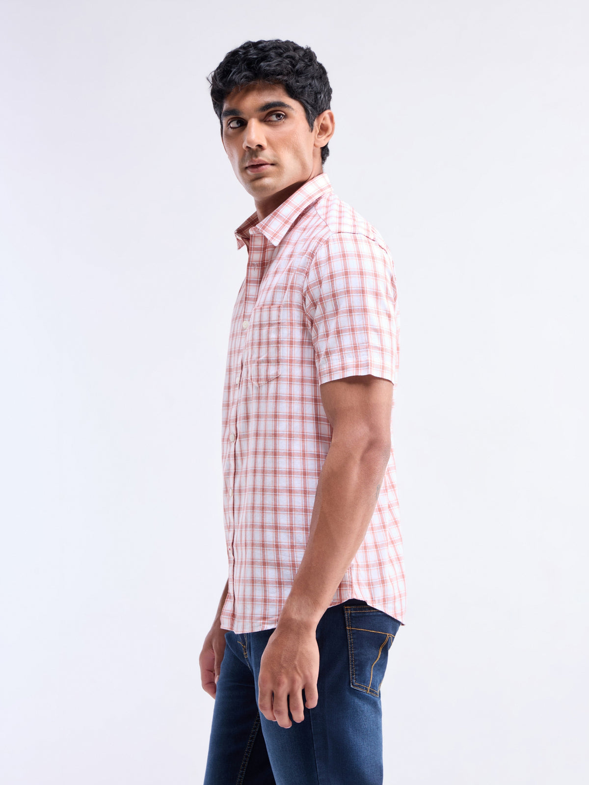 check Slim Fit Shirt - Peach t4option_1