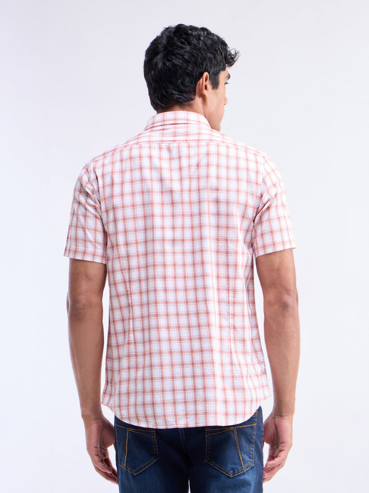 check Slim Fit Shirt - Peach t4option_1