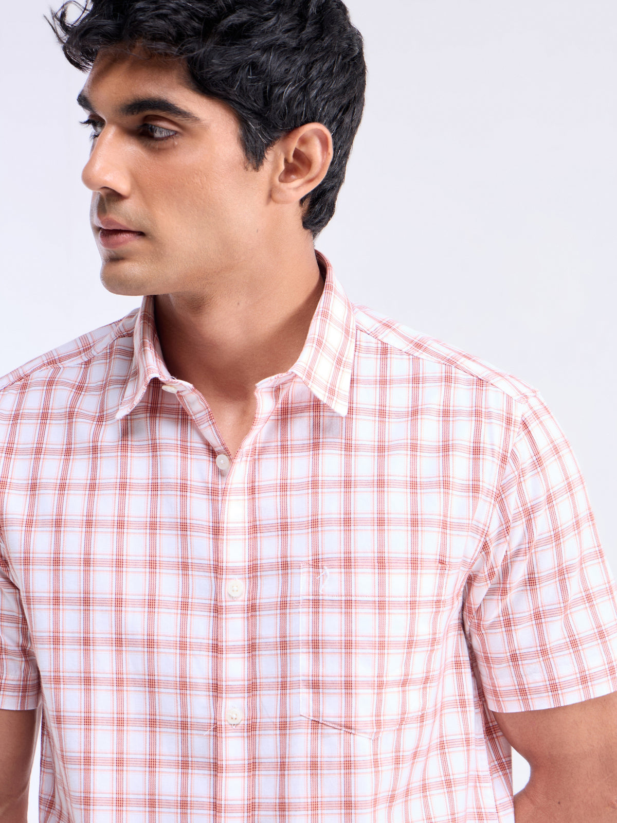 check Slim Fit Shirt - Peach t4option_1