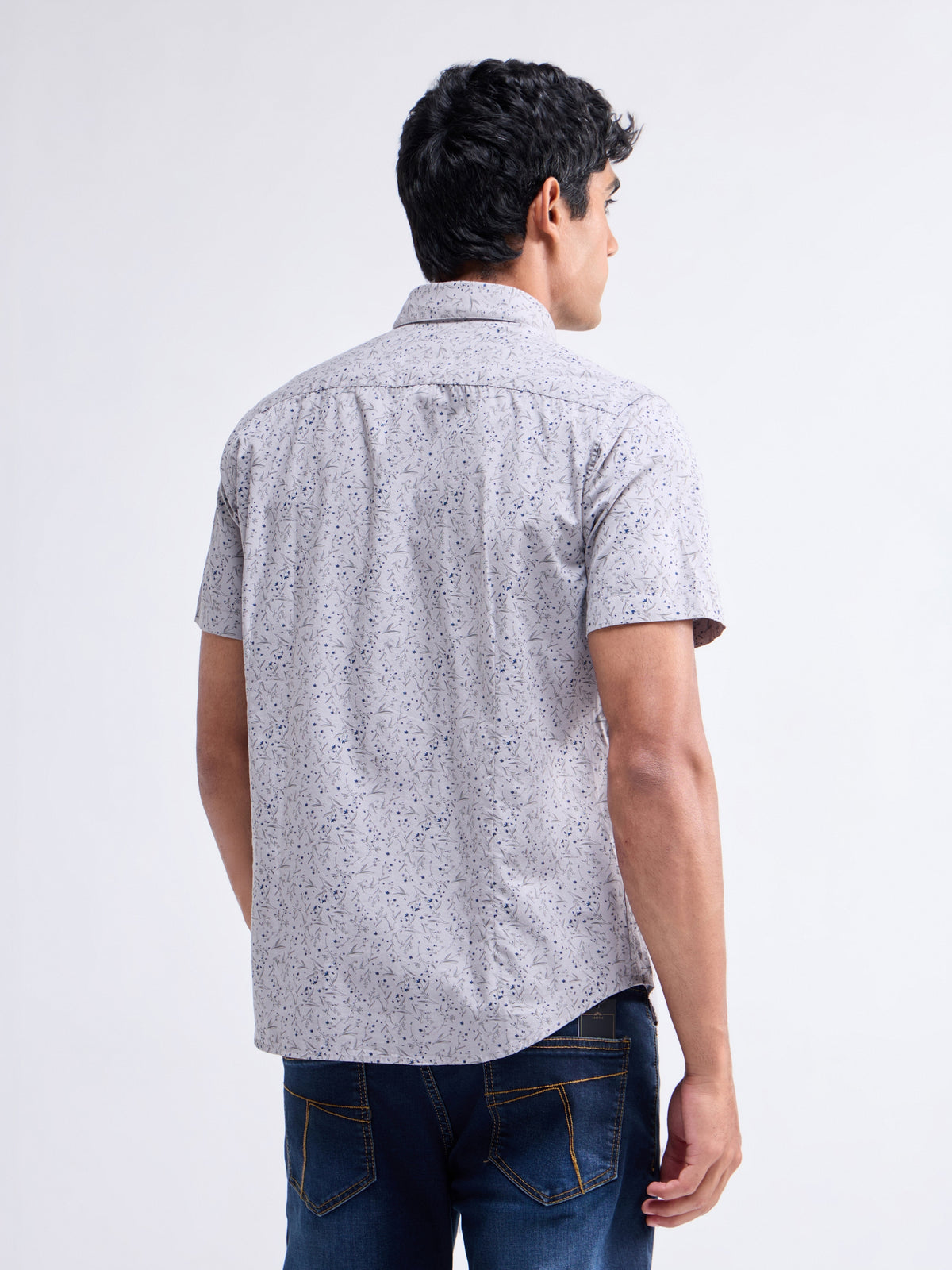 Grey Printed Slim Fit Shirt - Grey t4option_0