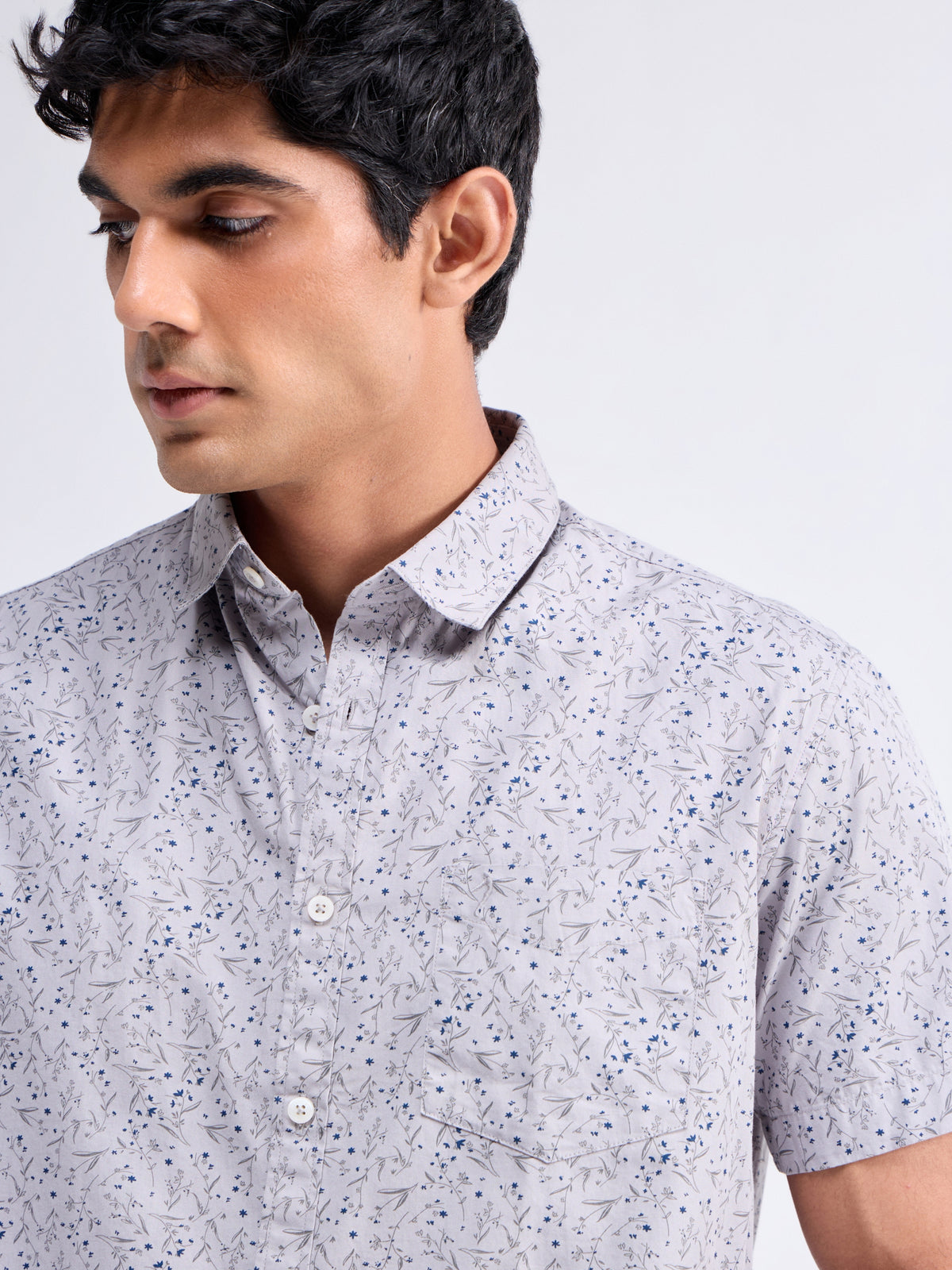 Grey Printed Slim Fit Shirt - Grey t4option_0