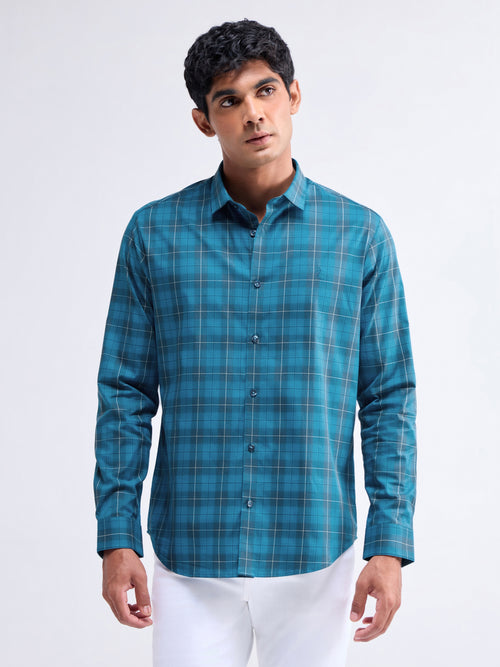 Check Full Sleeve Cotton Shirt - Teal t4option_0