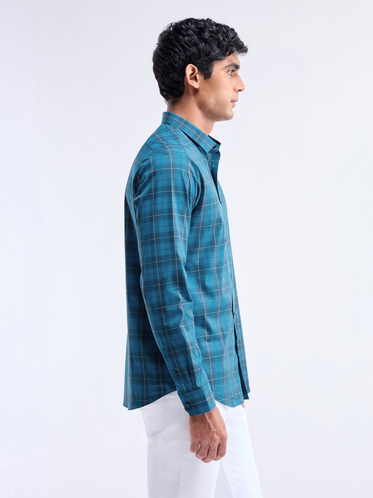 Teal check Regular Fit Shirt - Teal t4option_0