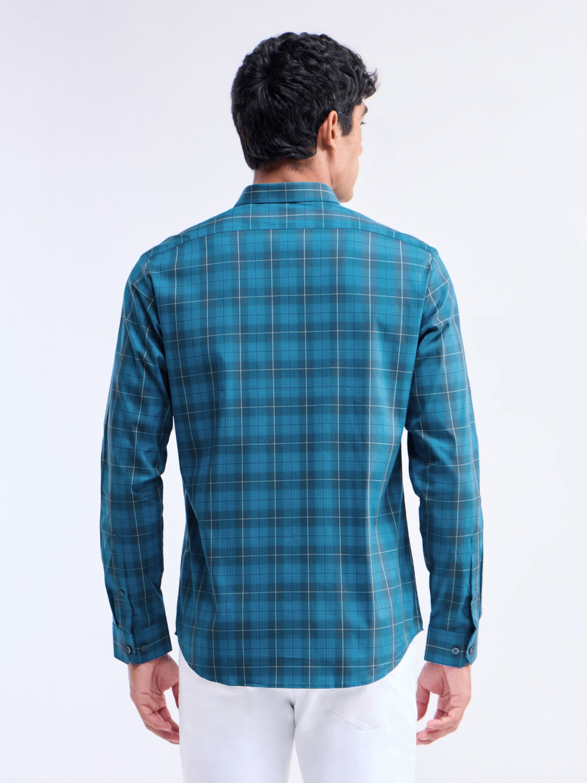 Teal check Regular Fit Shirt - Teal t4option_0