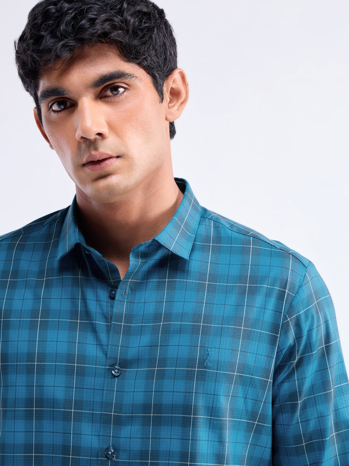 Teal check Regular Fit Shirt - Teal t4option_0