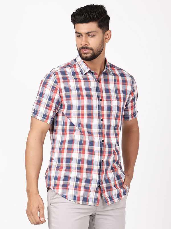 Men's Check Half Sleeves Cotton Blend Shirt Indian Terrain Fashions Limited