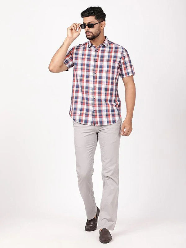 Men's Check Half Sleeves Cotton Blend Shirt Indian Terrain Fashions Limited