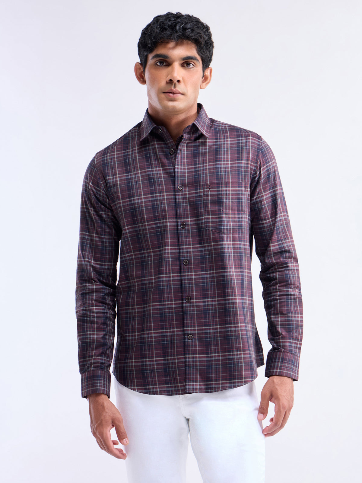 Wine check Regular Fit Shirt - Wine t4option_0