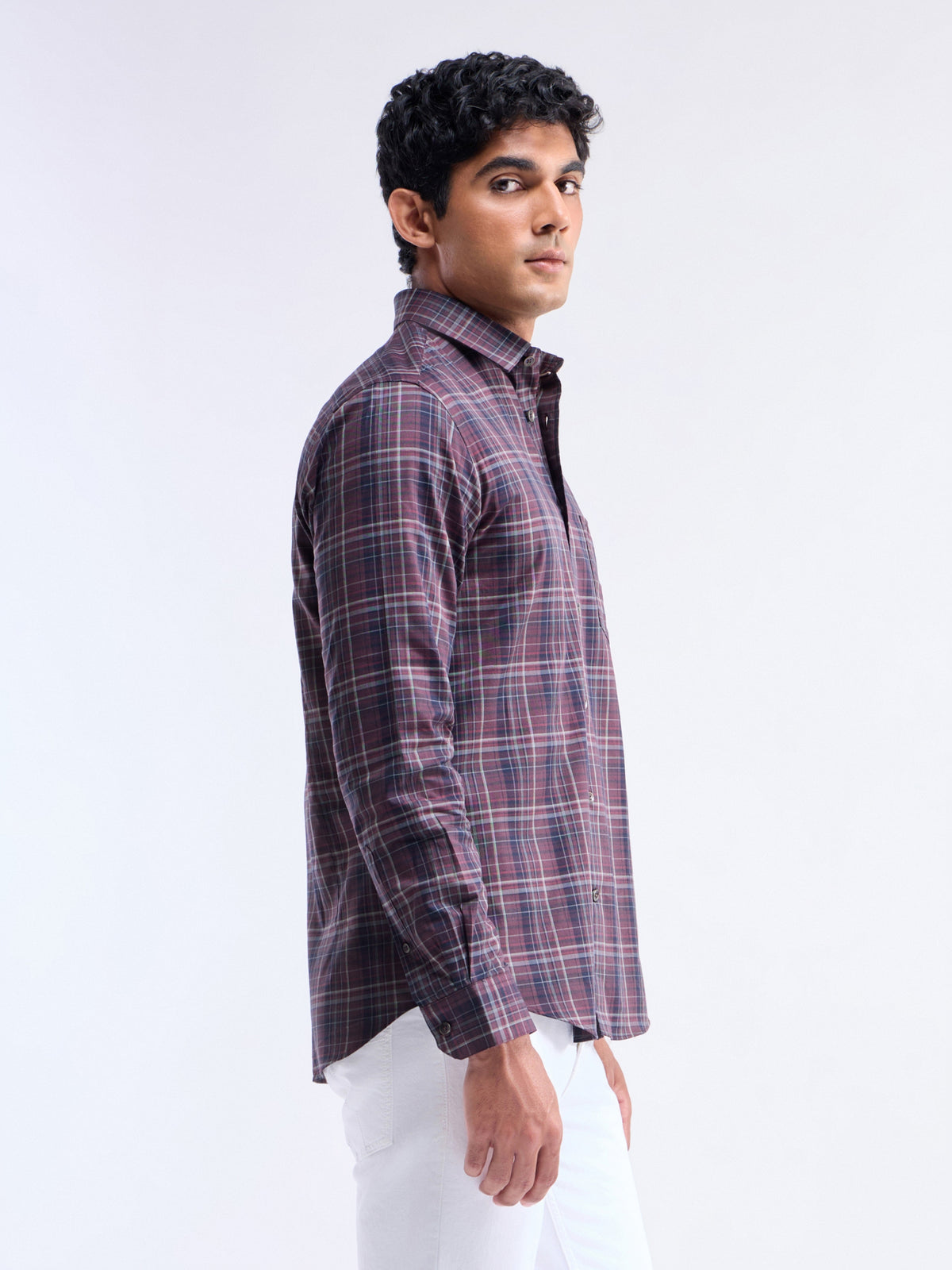 Wine check Regular Fit Shirt - Wine t4option_0