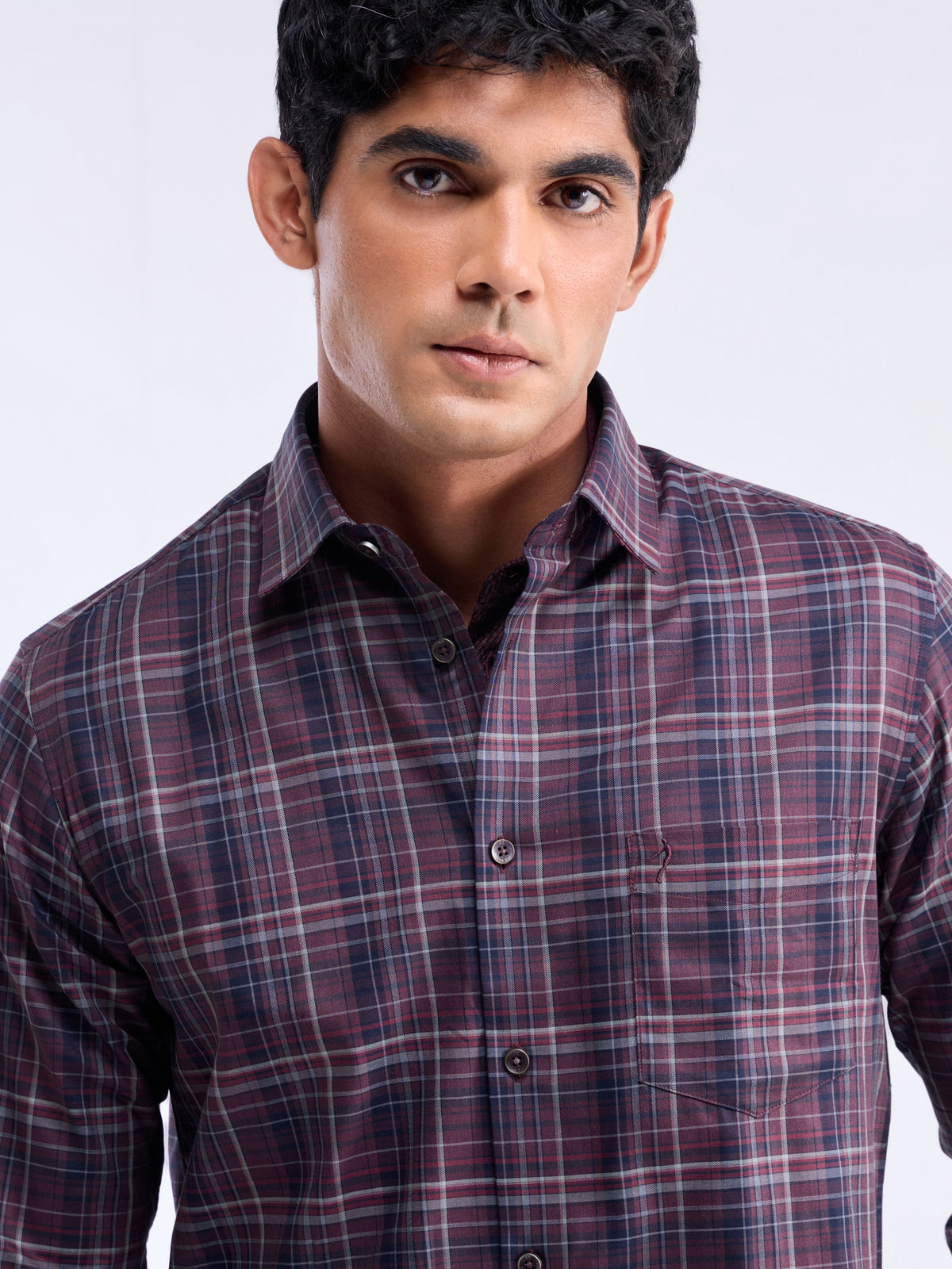 Wine check Regular Fit Shirt - Wine t4option_0