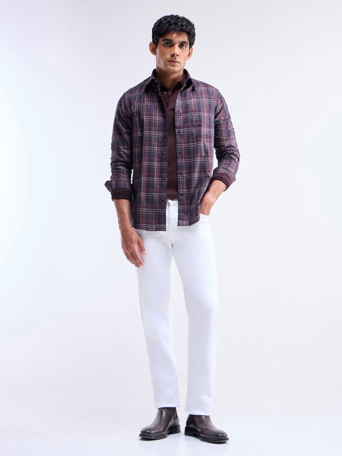 Wine check Regular Fit Shirt - Wine t4option_0
