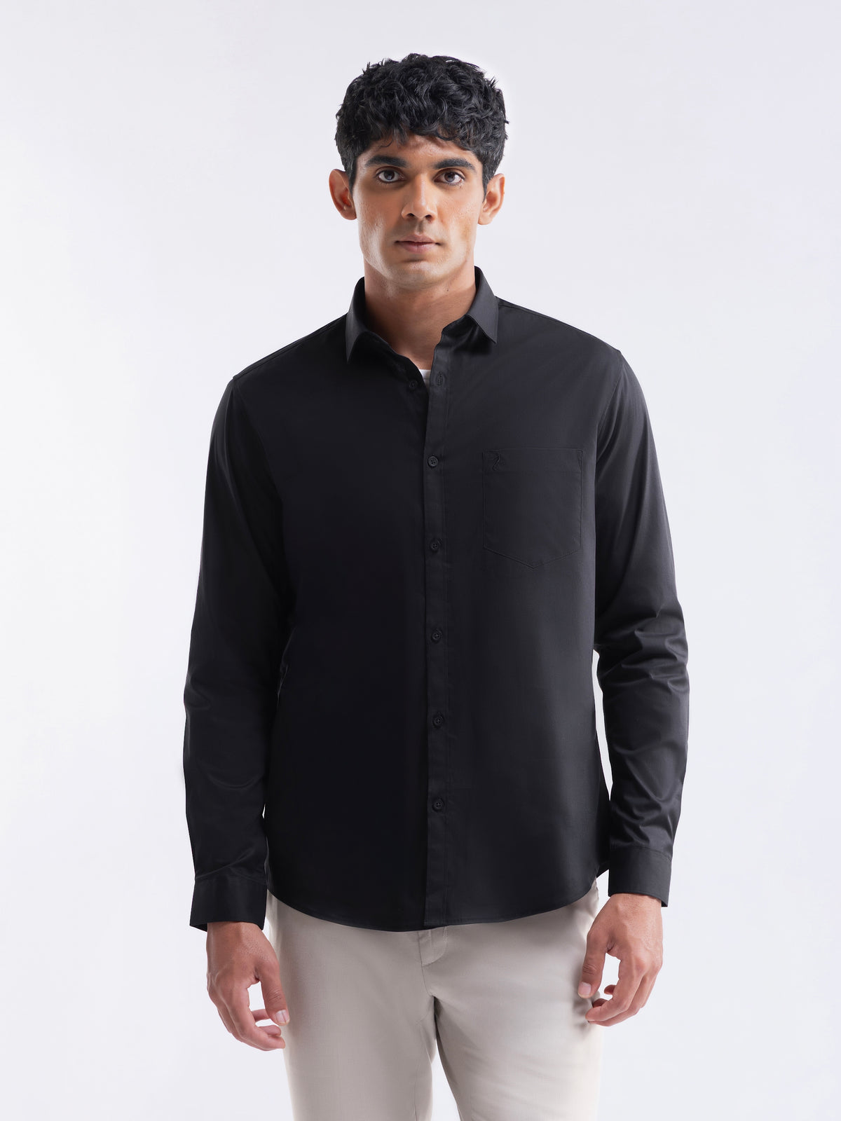 Solid Regular Fit Shirt - Black t4option_0