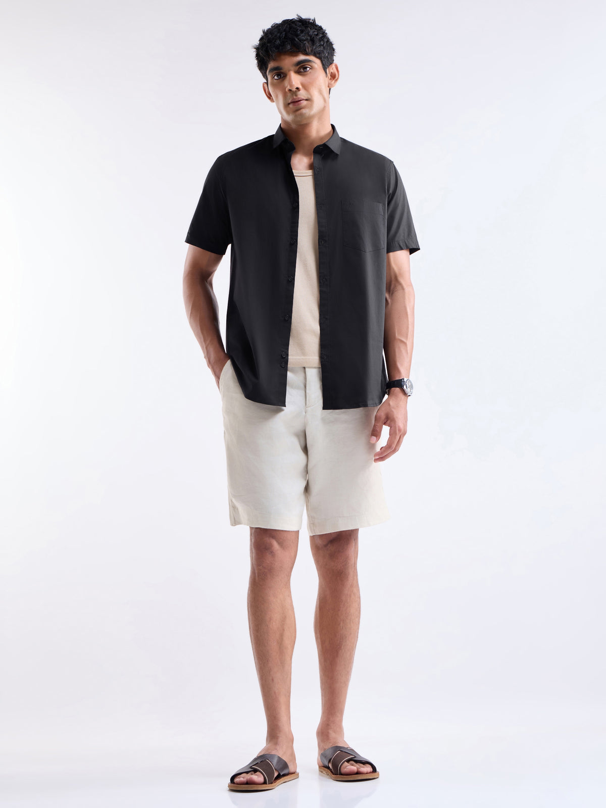 Solid Regular Fit Shirt - Black t4option_0