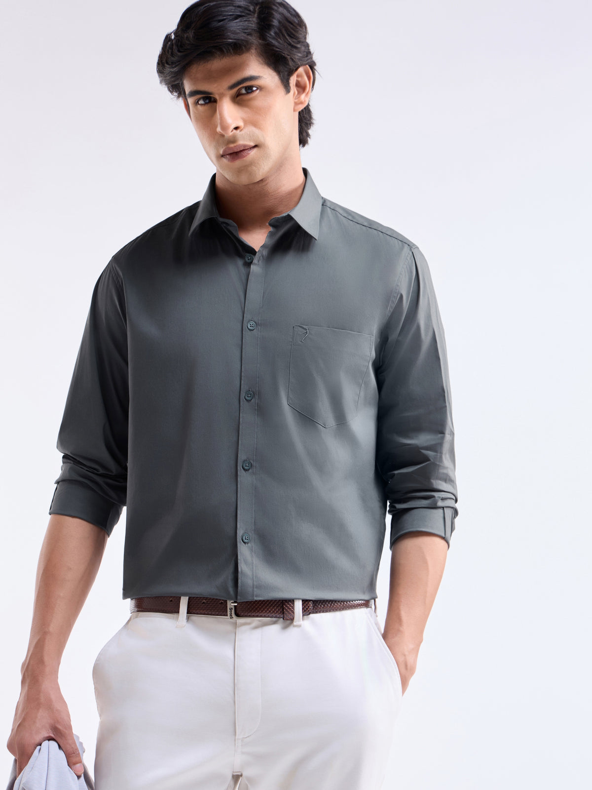 Solid Regular Fit Shirt - Dark Grey t4option_3