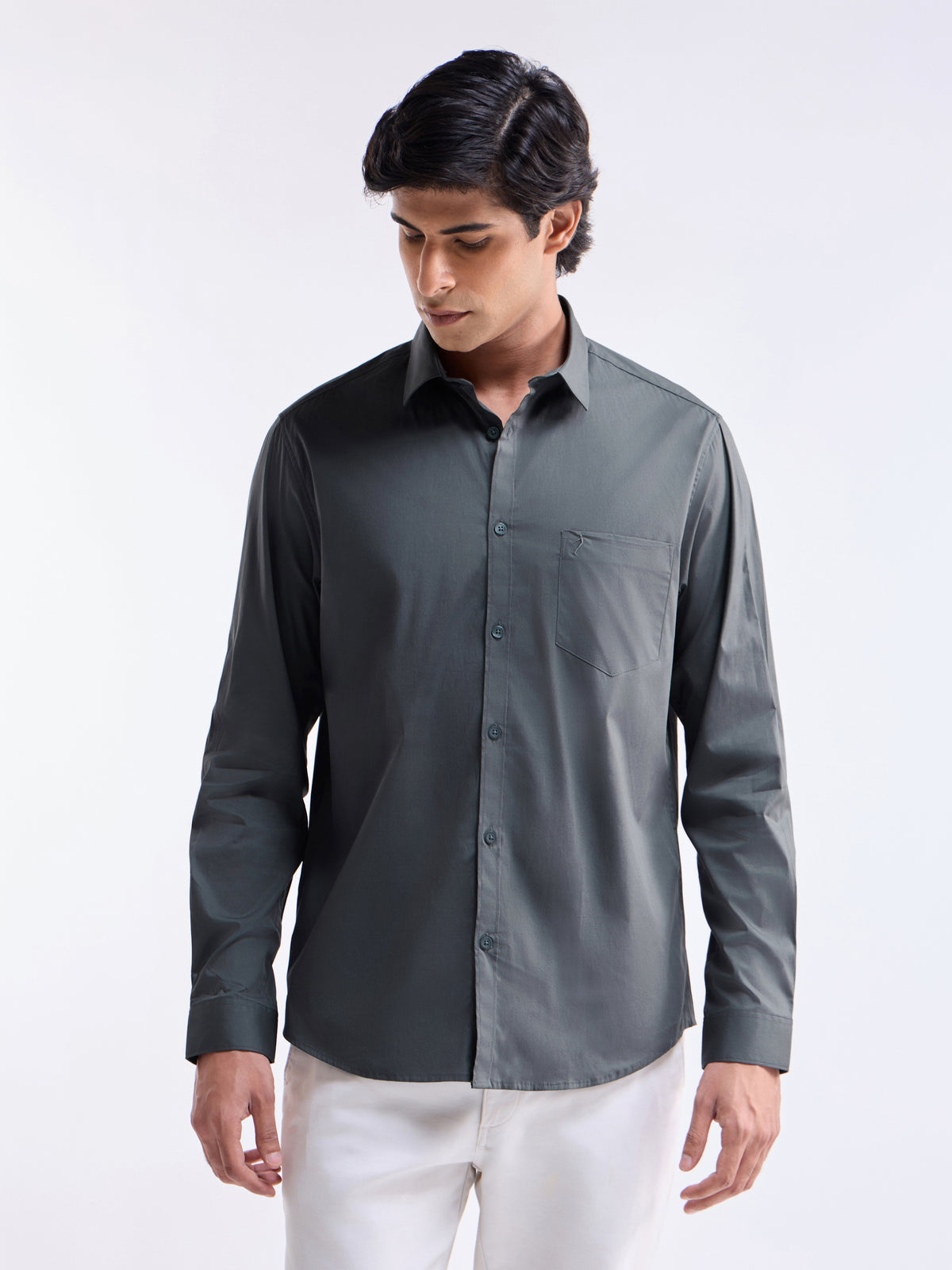 Solid Regular Fit Shirt - Dark Grey t4option_3