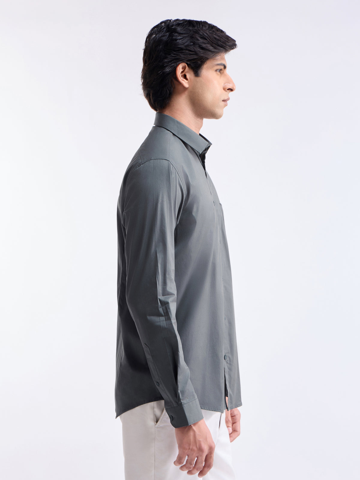 Solid Regular Fit Shirt - Dark Grey t4option_3