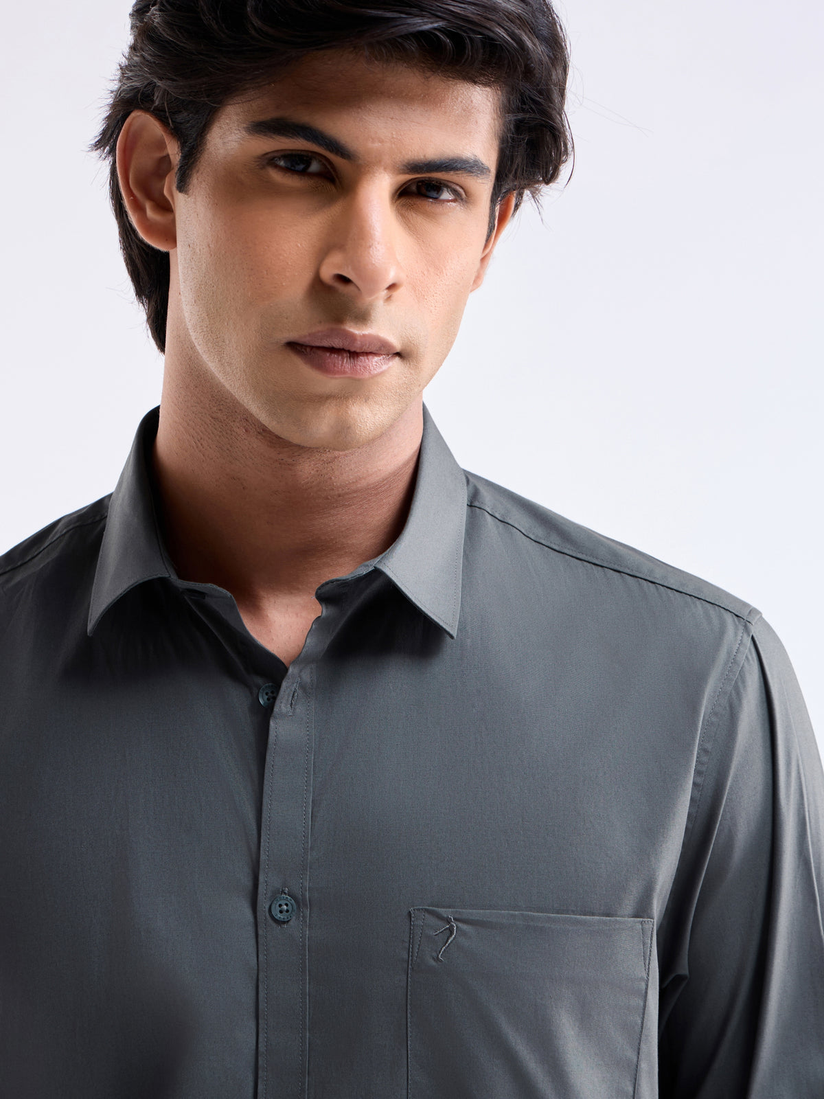 Solid Regular Fit Shirt - Dark Grey t4option_3